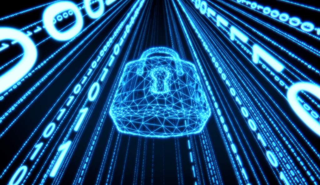 Padlock on a binary background representing network security