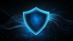 glowing shield, symbol of strong security, concept security with Managed Print Services.